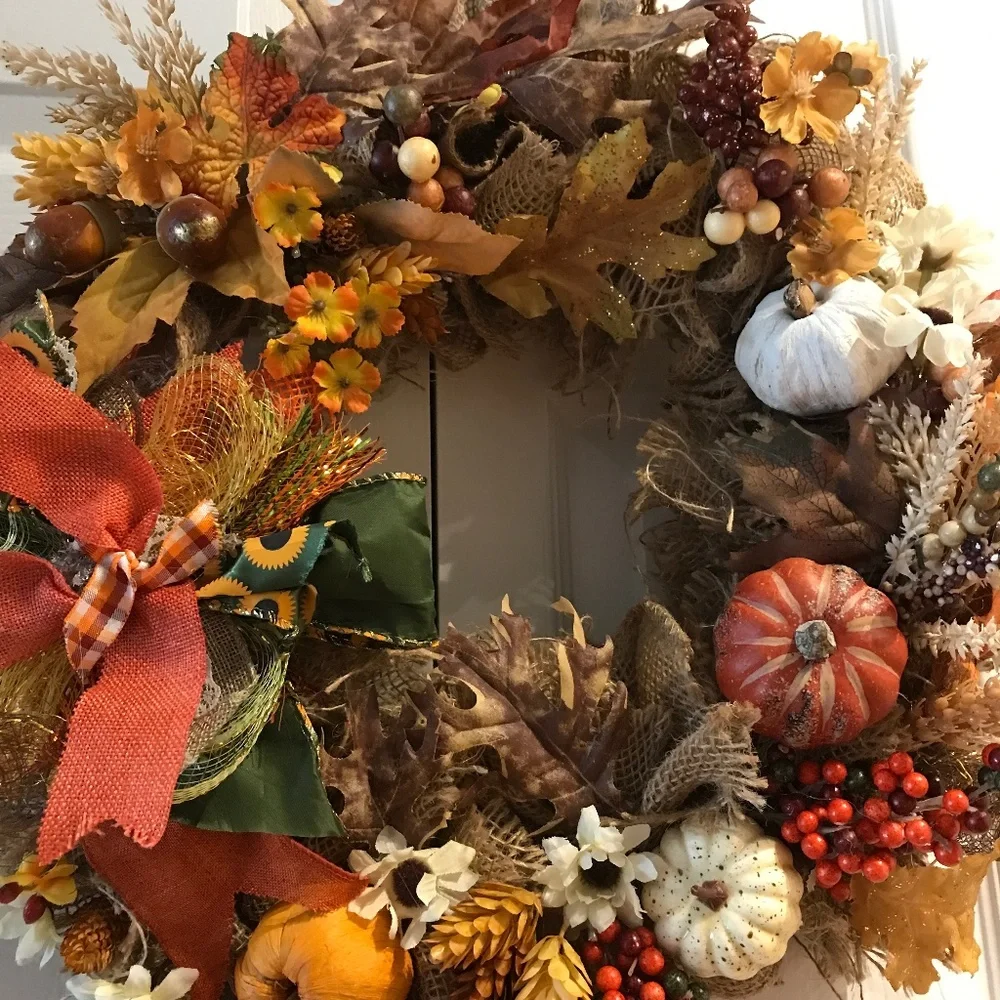 Fall Wreath Harvest Autumn Colors Handmade , Fall Harvest Approx 18”x 6